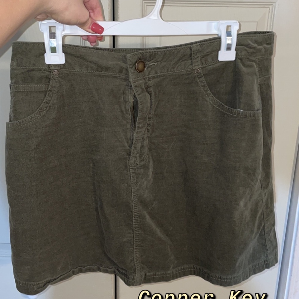 Copper Key olive colored corduroy skirt